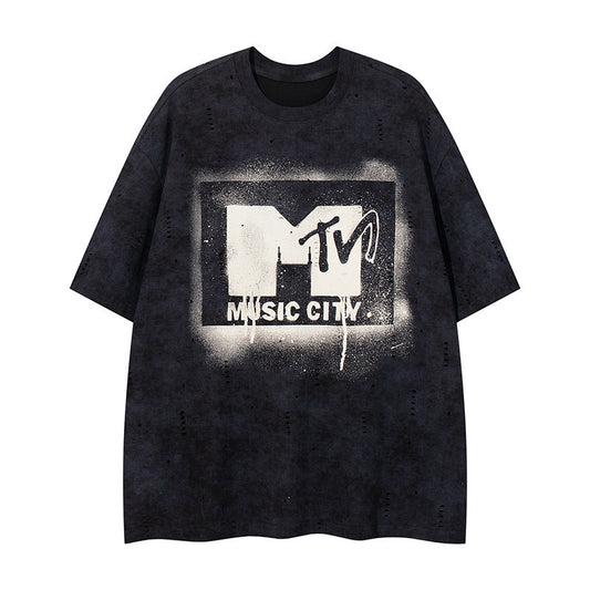 YAVIORA Heavy Wash Letter Tee