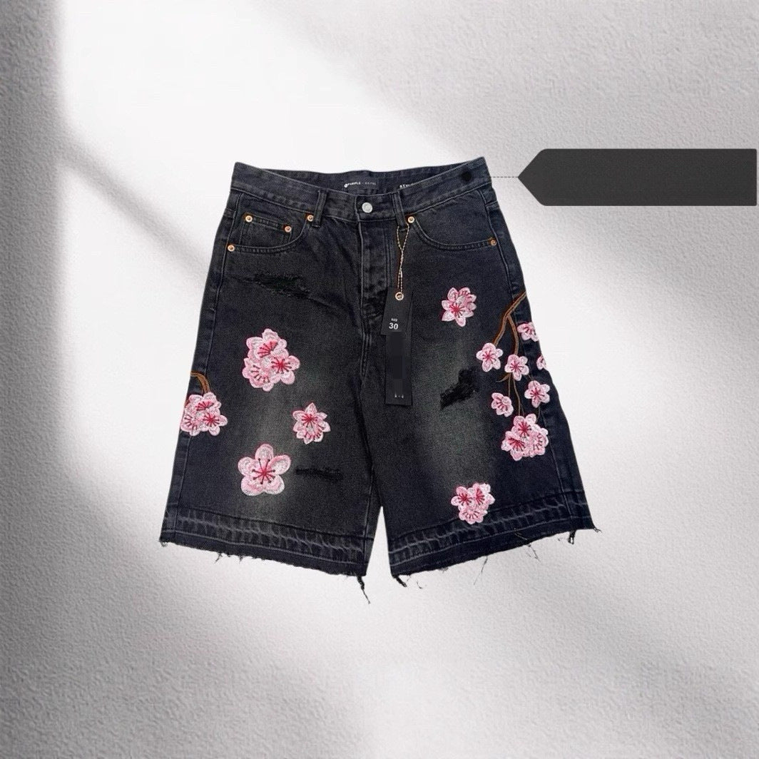 Camouflage Distressed Denim Cargo Shorts