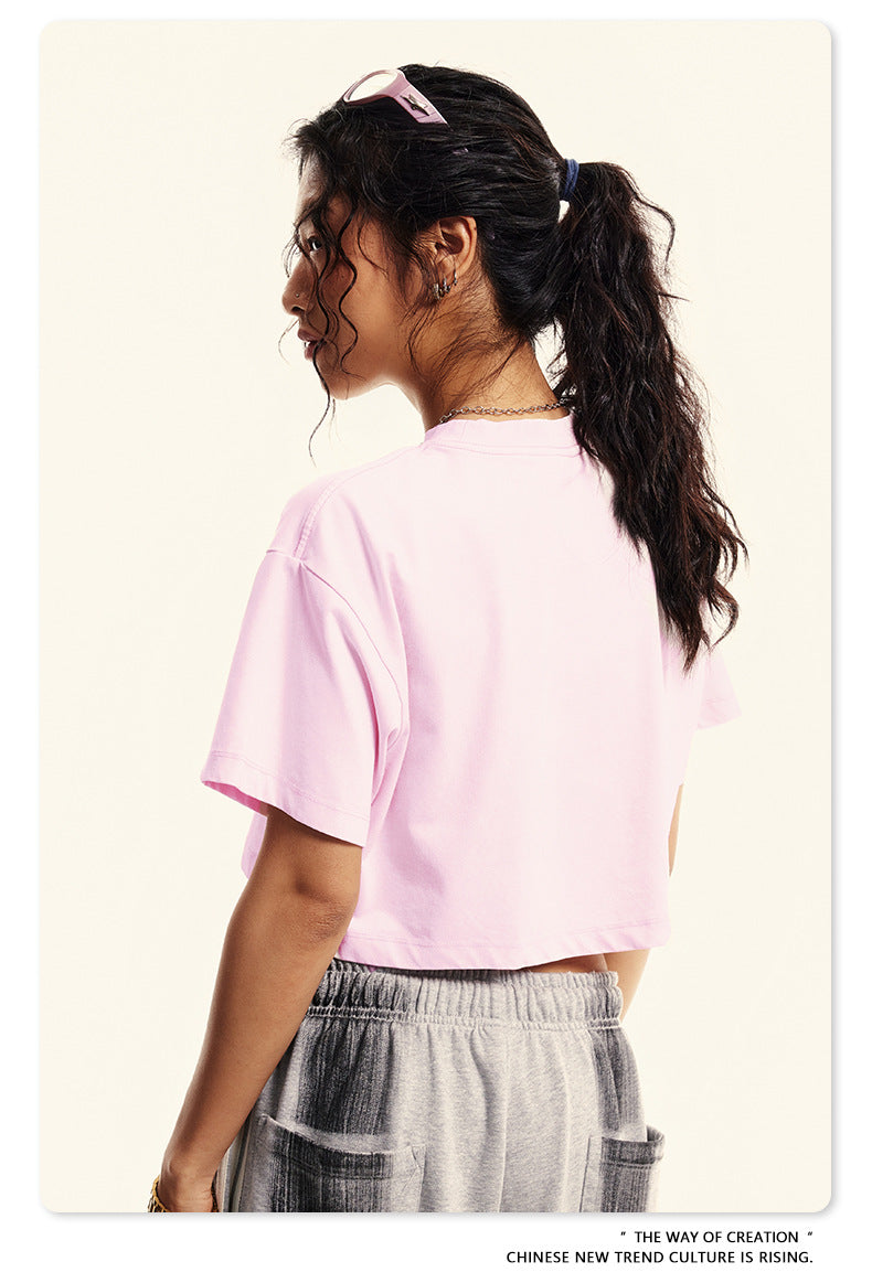 Yaviora Round Neck Crop Top Sexy Loose Short-Sleeve T-Shirt