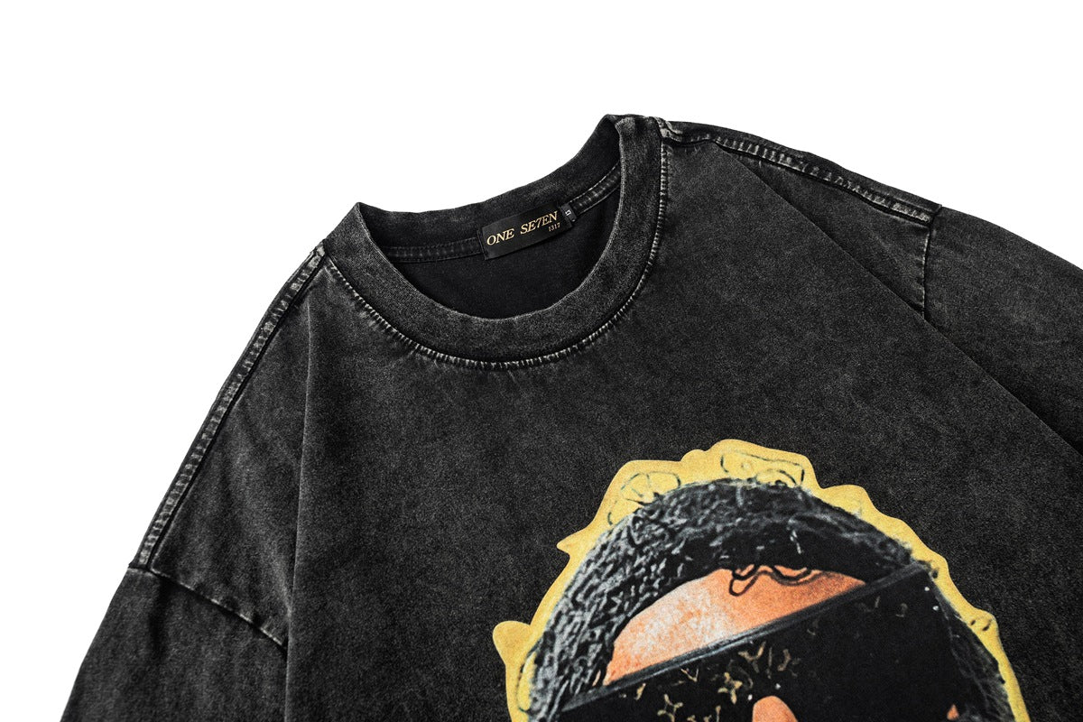 YAVIORA Hip-Hop Portrait Washed T-Shirt