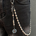 Saint Benedict Rosary Wallet Chain Pearl Bead Silver