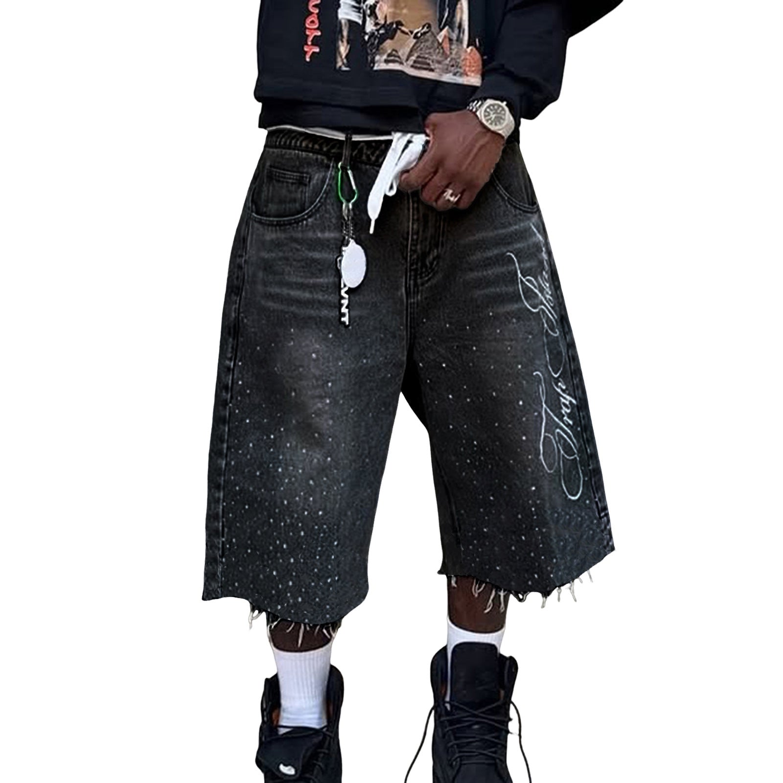 Y2K Straight Leg Wide Leg Distressed Loose Fit Capri Pants