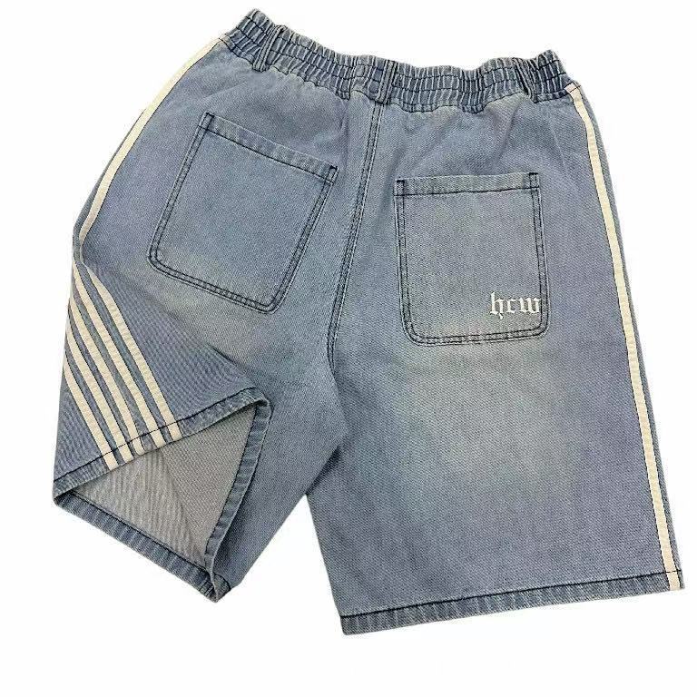 Y2K American retro style street style striped wide-leg loose jeans.