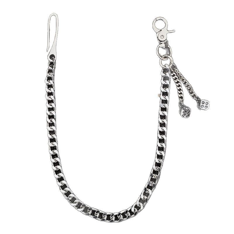 Silver Wallet Chain with Dice Charm – Punk Style
