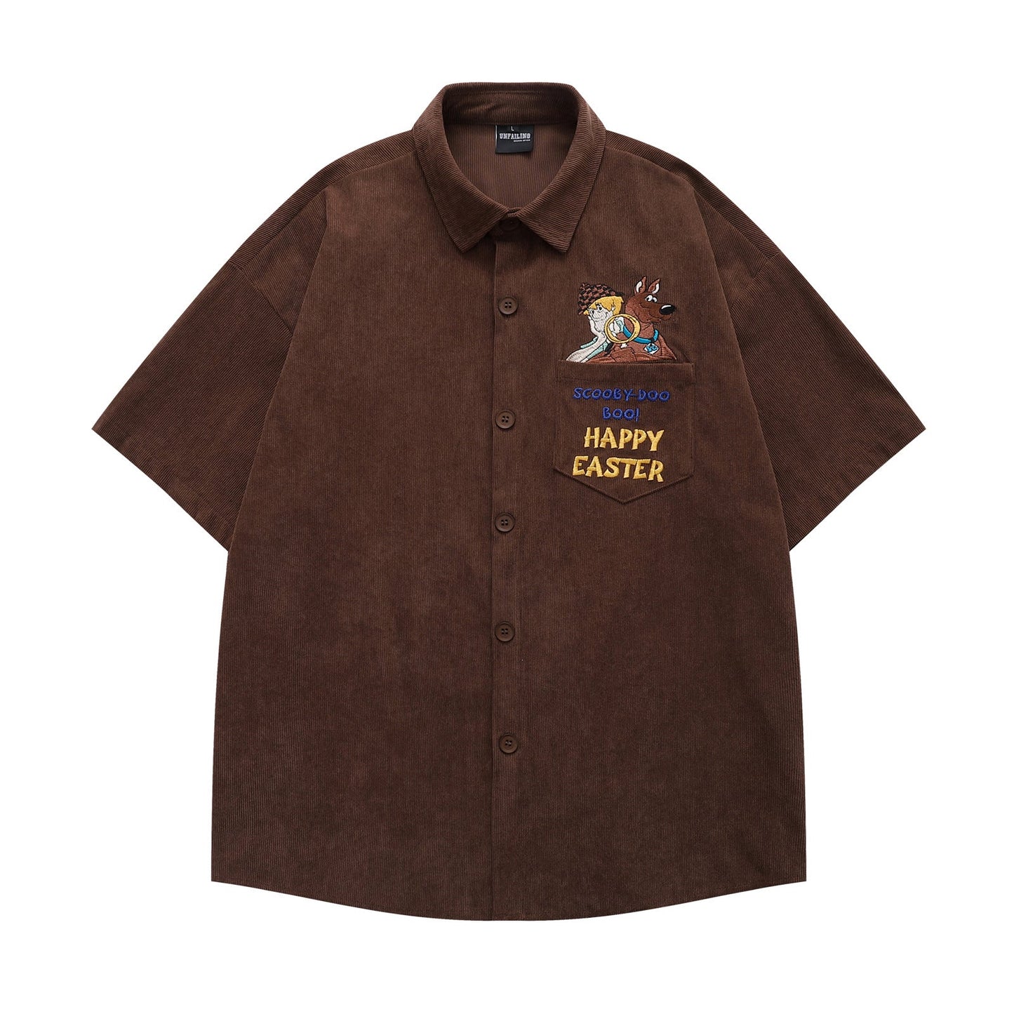 YAVIORA Cartoon Letter Corduroy Shirt