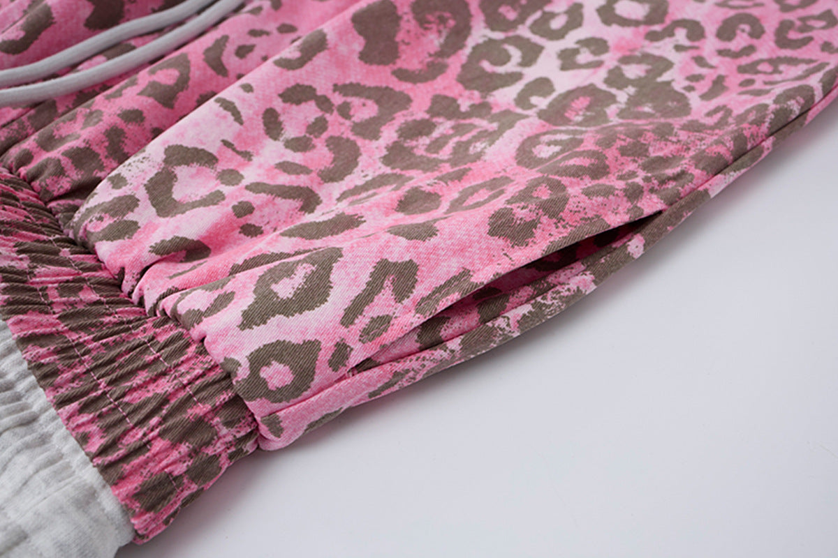 YAVIORA Pink Leopard Print Faux Two-Piece Pants