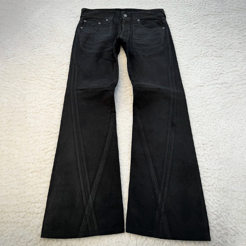 Y2K Dark-Style Patchwork Embroidered Flare Jeans