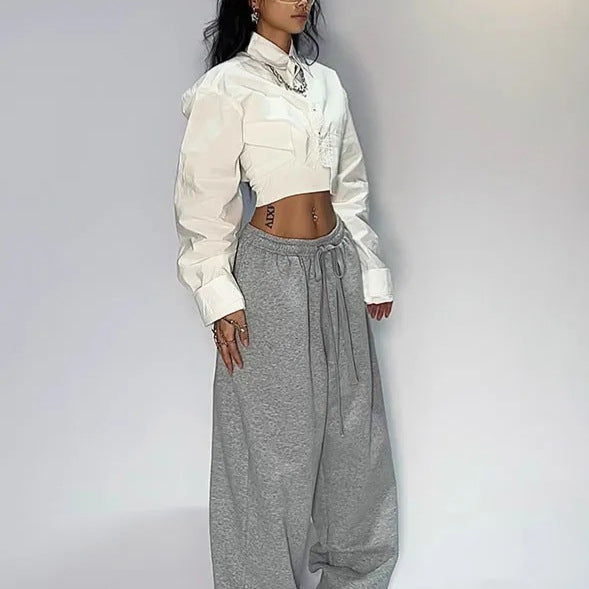 Y2K wide-leg loose-fit casual sweatpants.