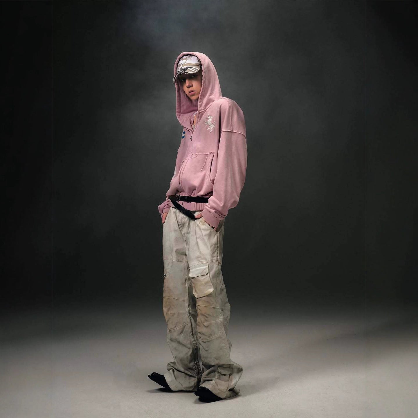 Y2k Pink Embroidered Cardigan Hooded Sweatshirt