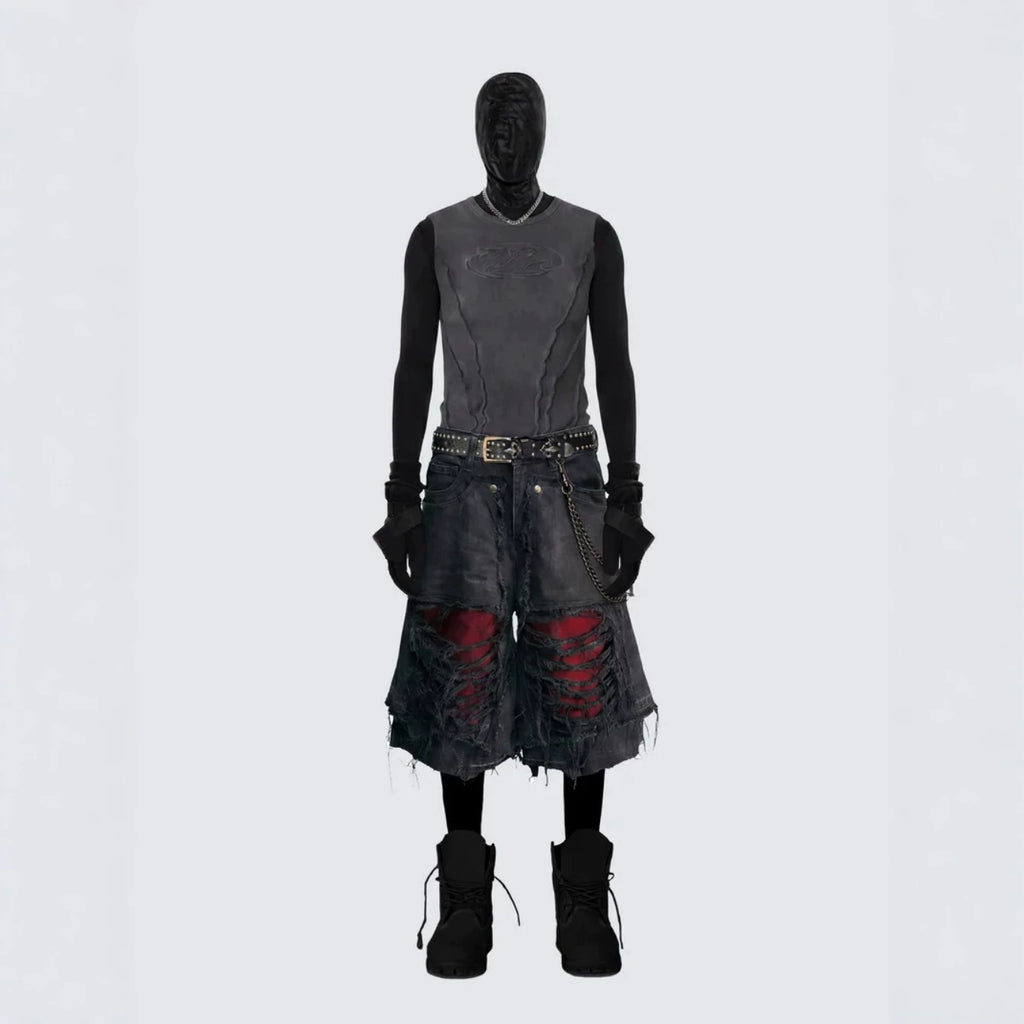 YAVIORA Ripped Fake Two-Piece Red Liner Shorts