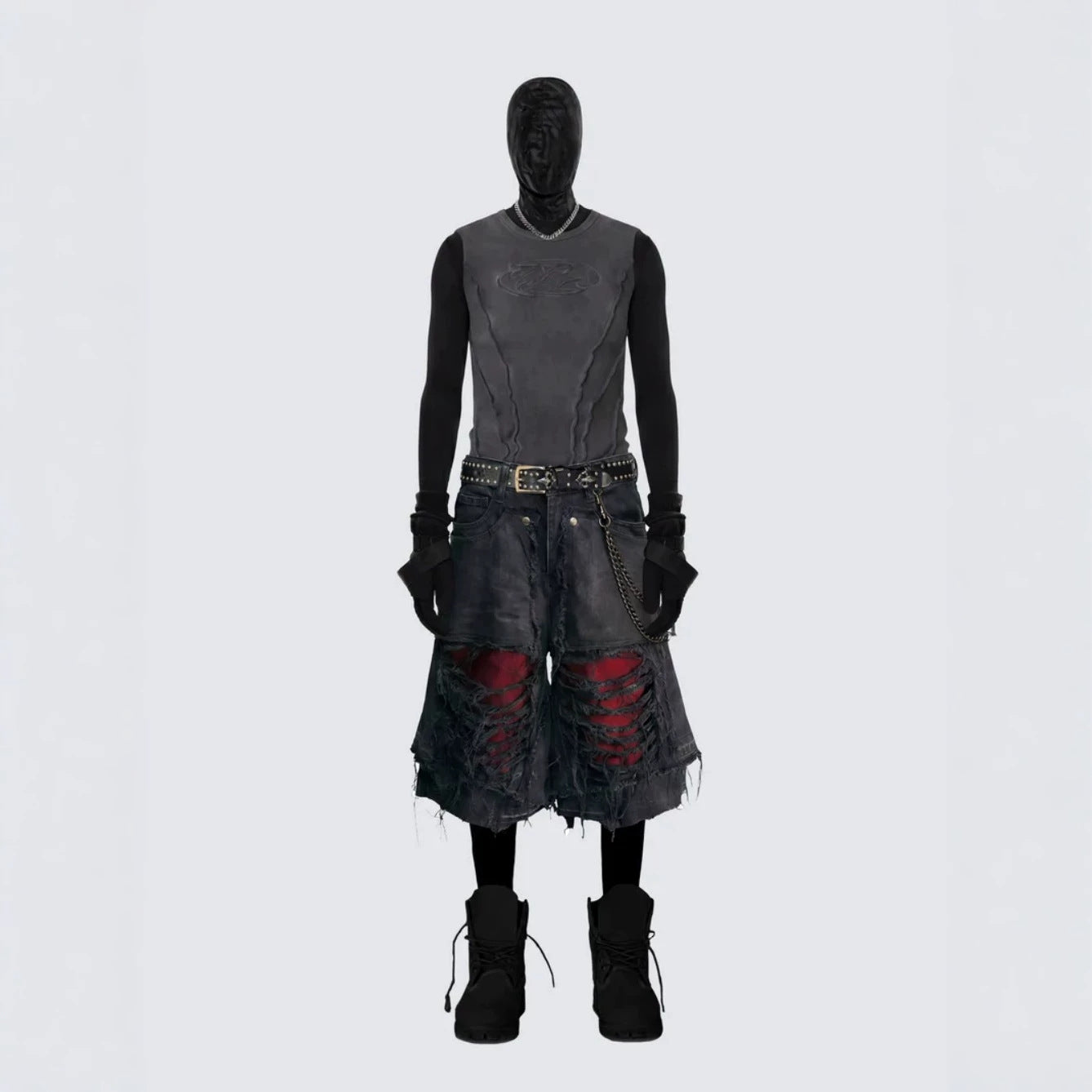 YAVIORA Ripped Fake Two-Piece Red Liner Shorts