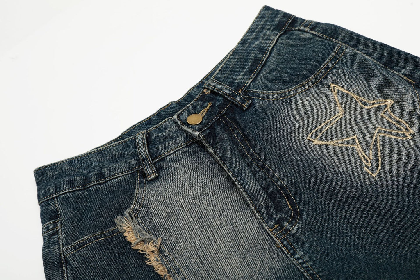 YAVIORA Embroidered Frayed Jeans