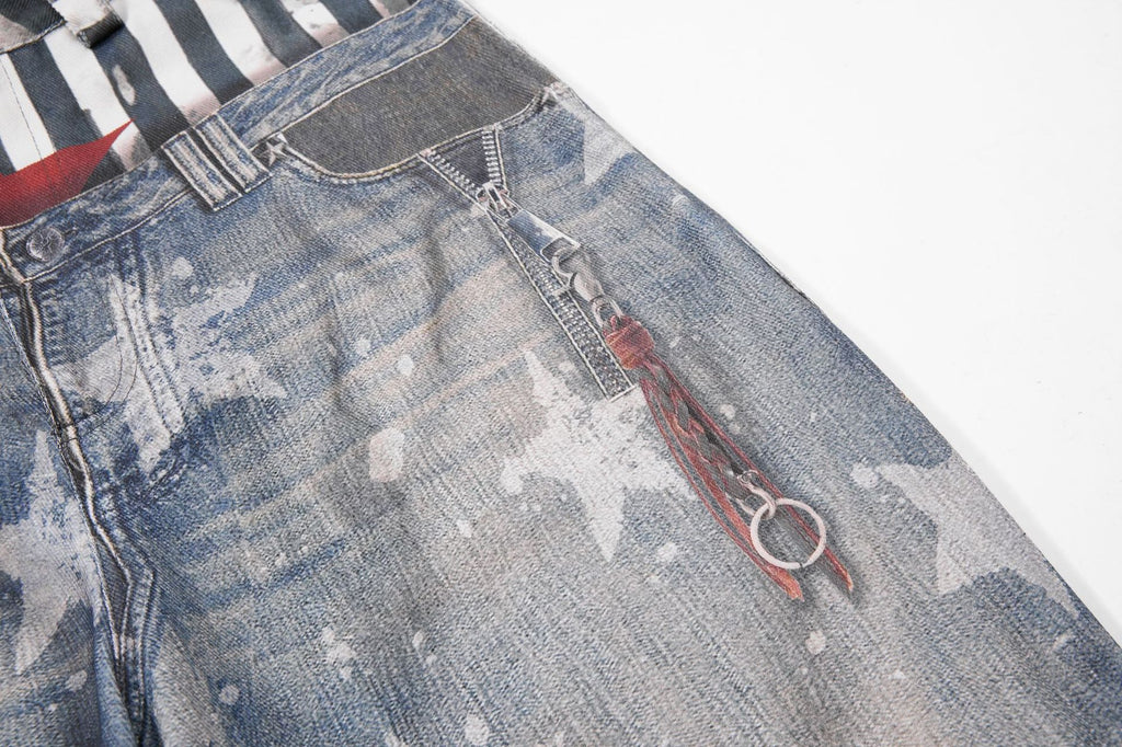 YAVIORA Star Print Fake Two-Piece Jeans