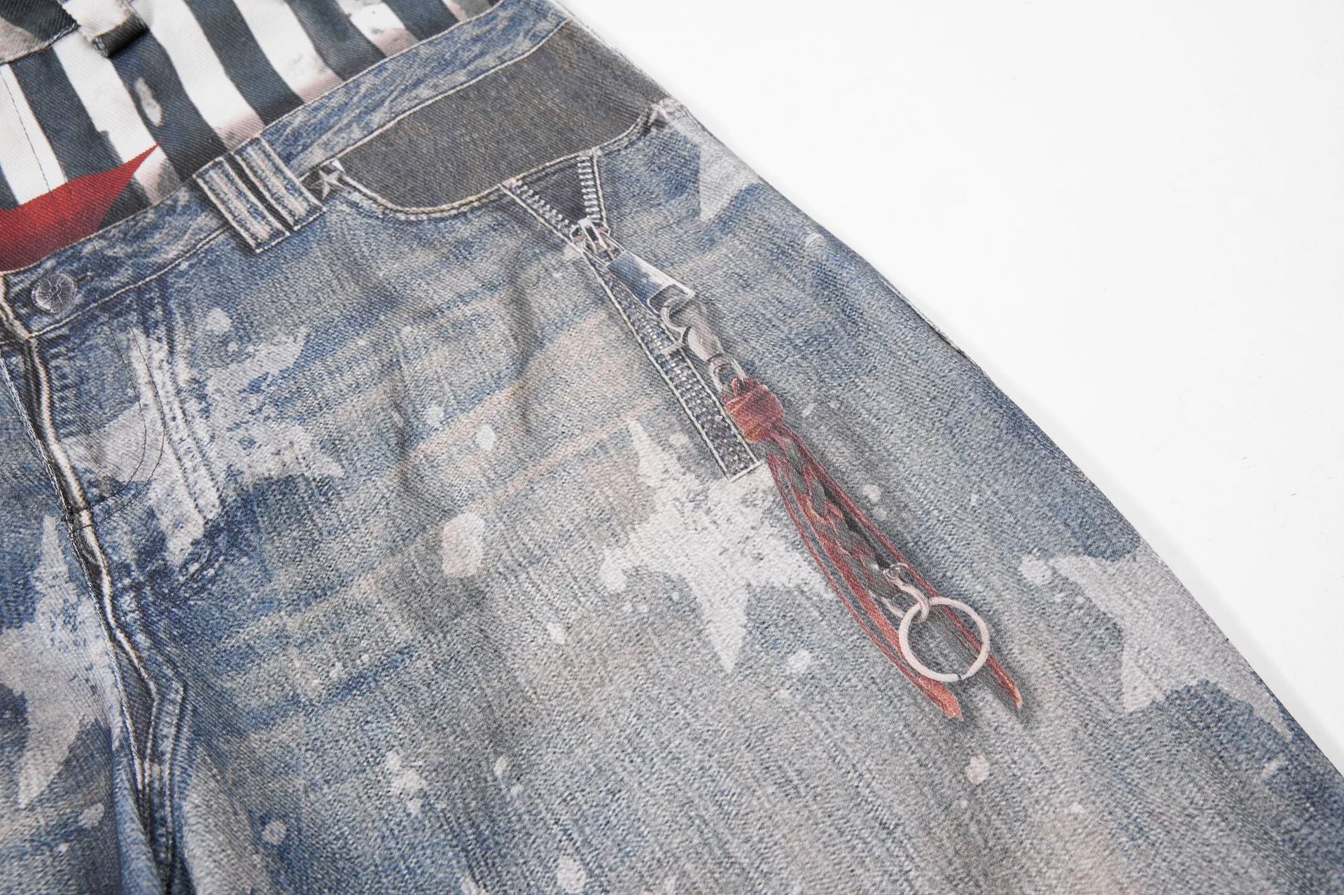 YAVIORA Star Print Fake Two-Piece Jeans