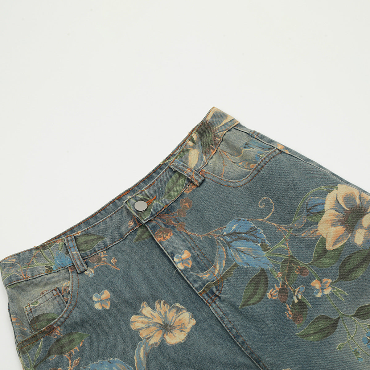 YAVIORA Retro Floral Print Jeans