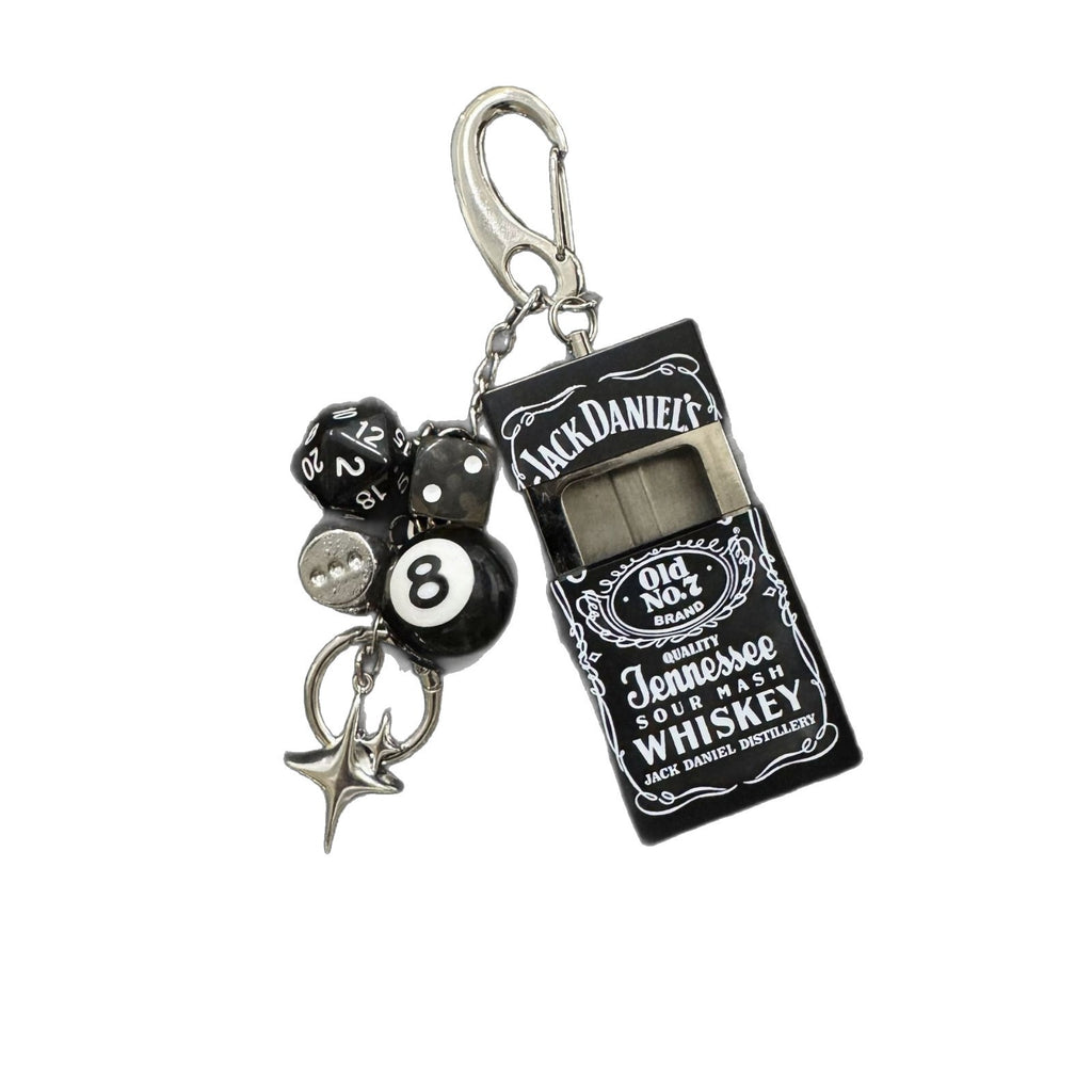 Black Punk Keychain Set Jack Daniels 8 Ball Dice Charm