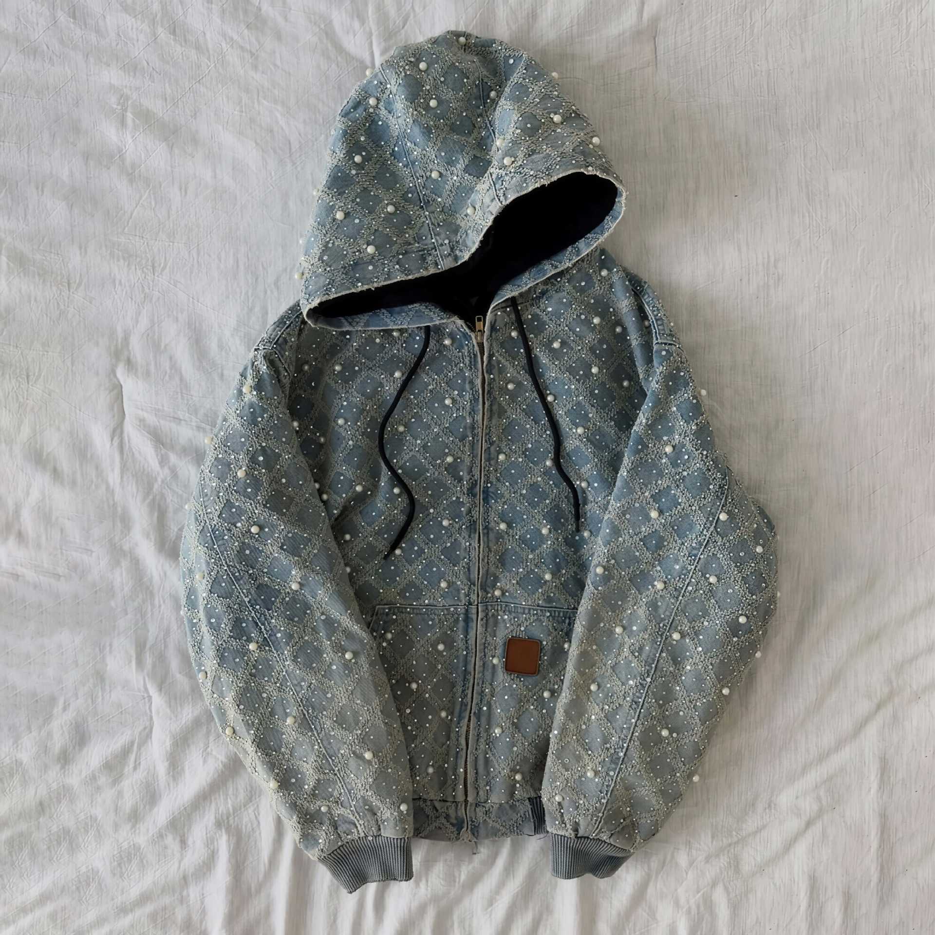 Y2K hip-hop heavy-duty rhinestone denim jacket