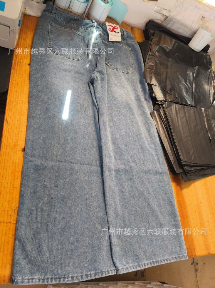 Y2K Men's Hip-Hop Jeans with American-Style Graphic Lettering