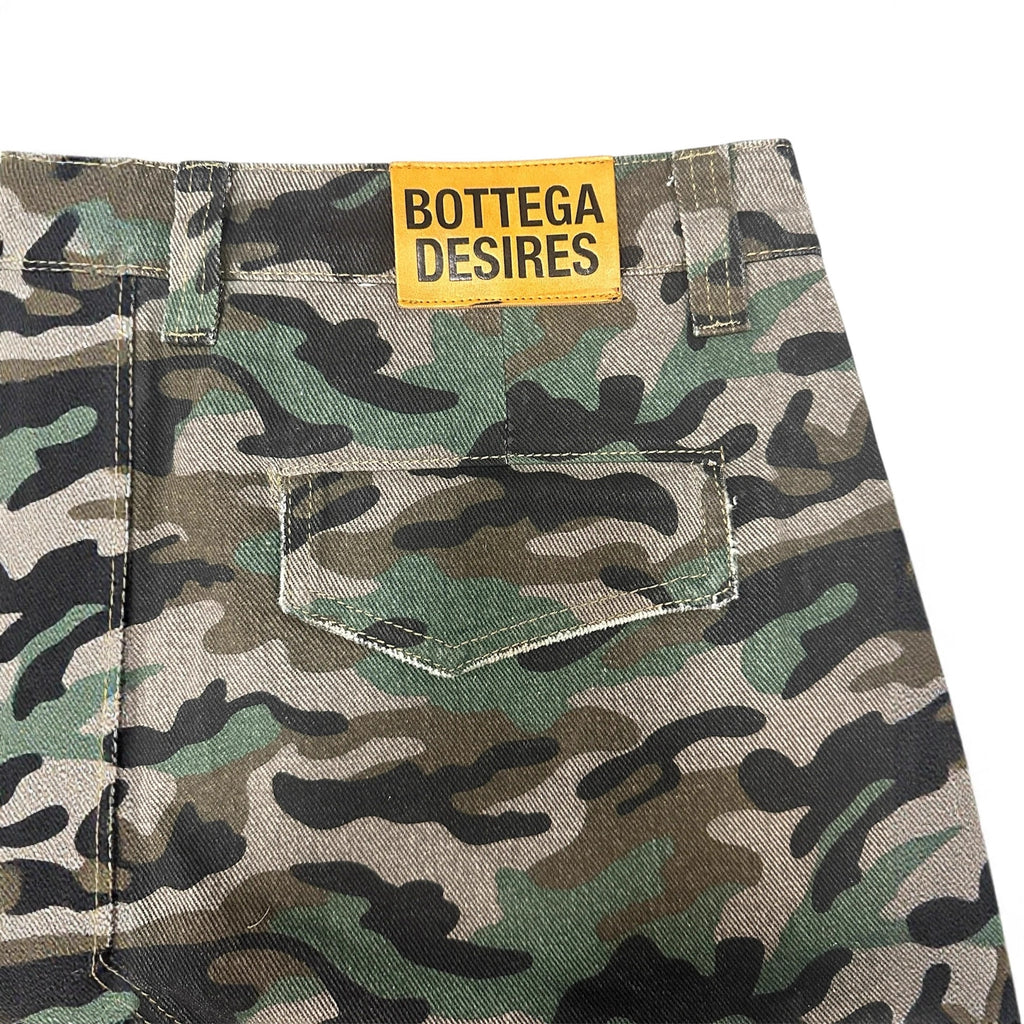Camouflage Distressed Denim Cargo Shorts