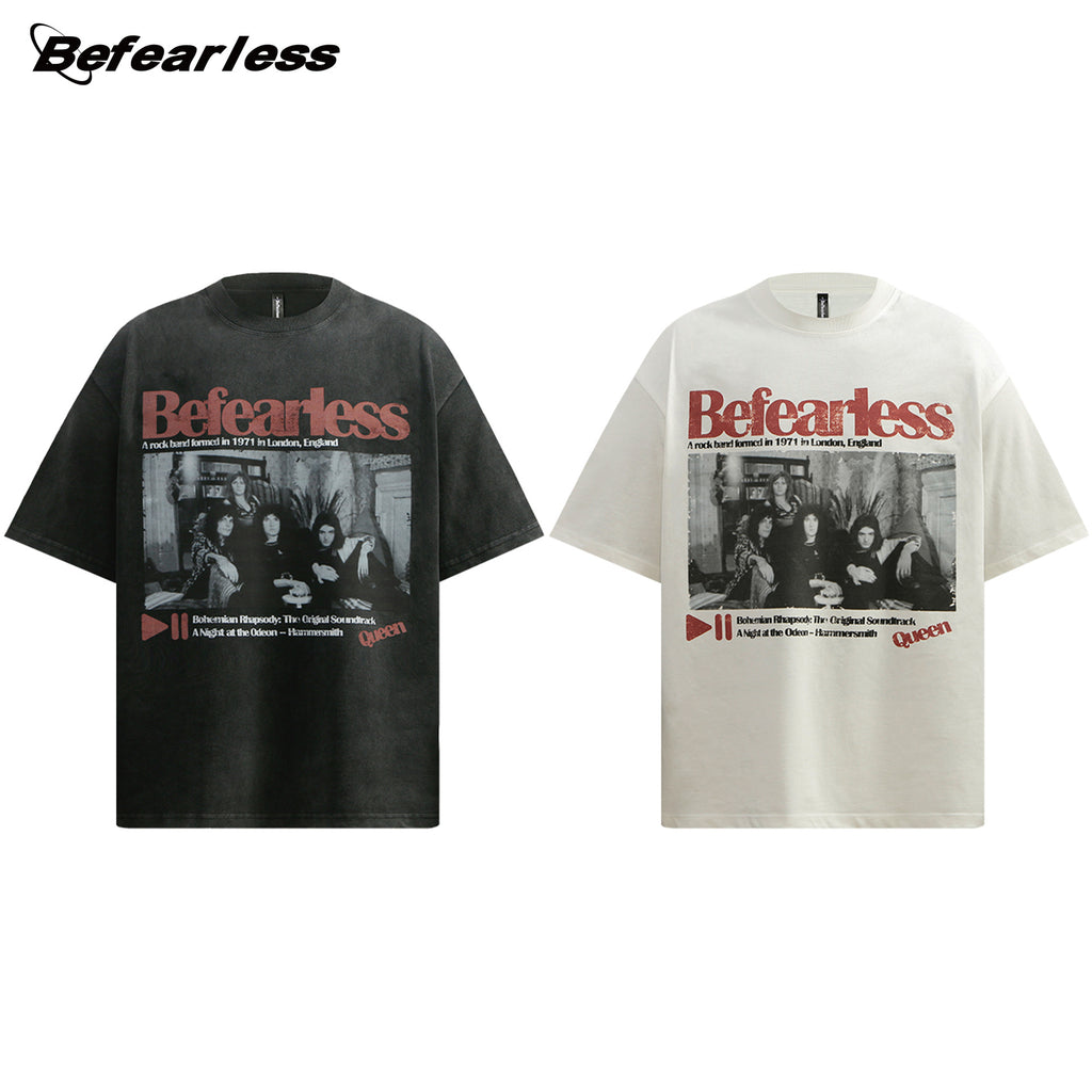 YAVIORA Distressed Band Print T-Shirt