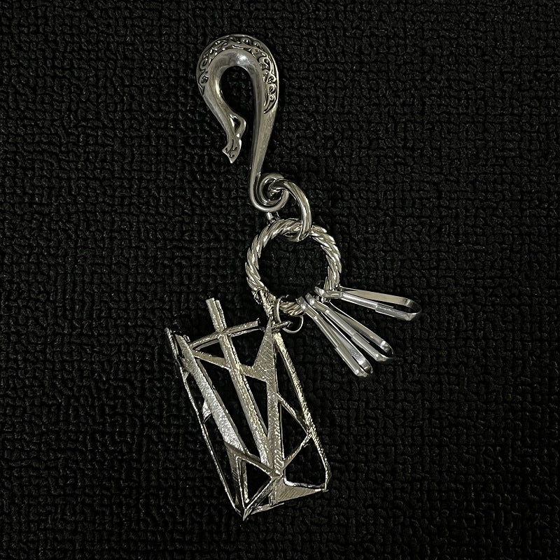 Silver Gothic Geometric Keychain Hook Pendant Charm