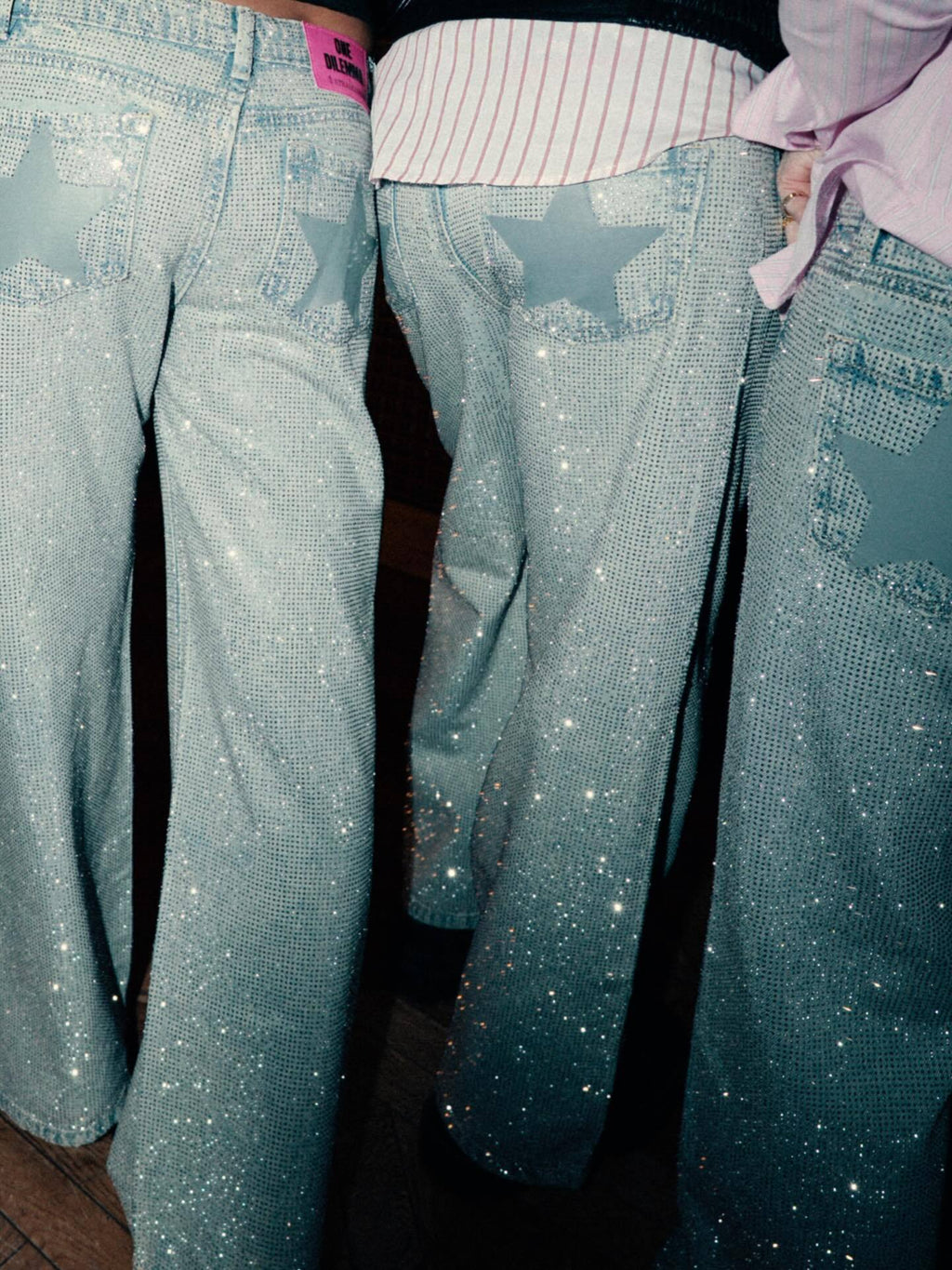 Star Print Rhinestone Embroidered Jeans
