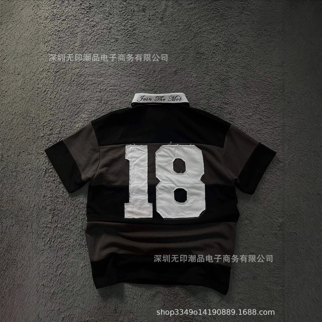 Polo Shirt Featuring 3D Embroidery and Appliqué "18" Patch