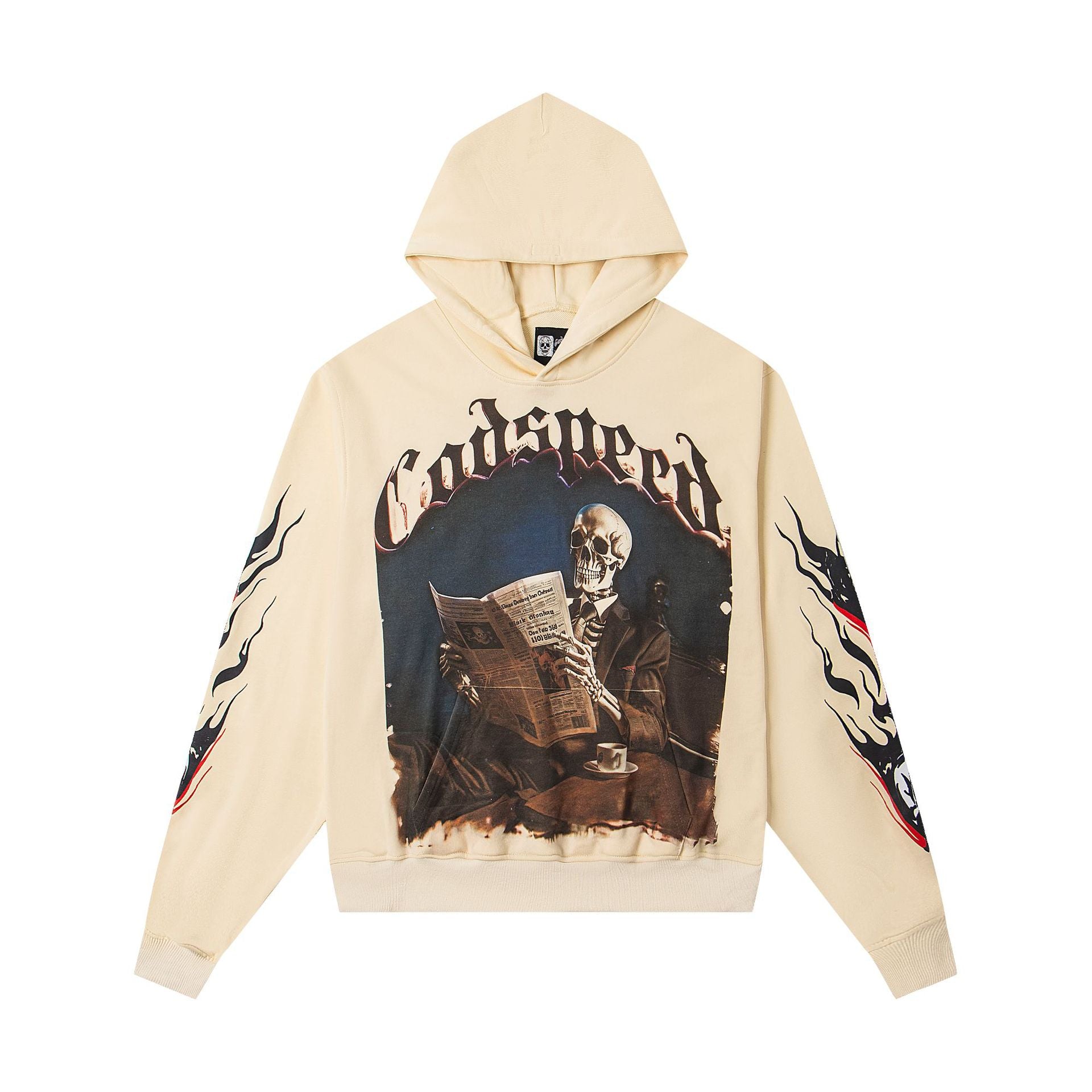 Vintage-Washed Pure Cotton Hip-Hop/Streetwear Hoodie with Print