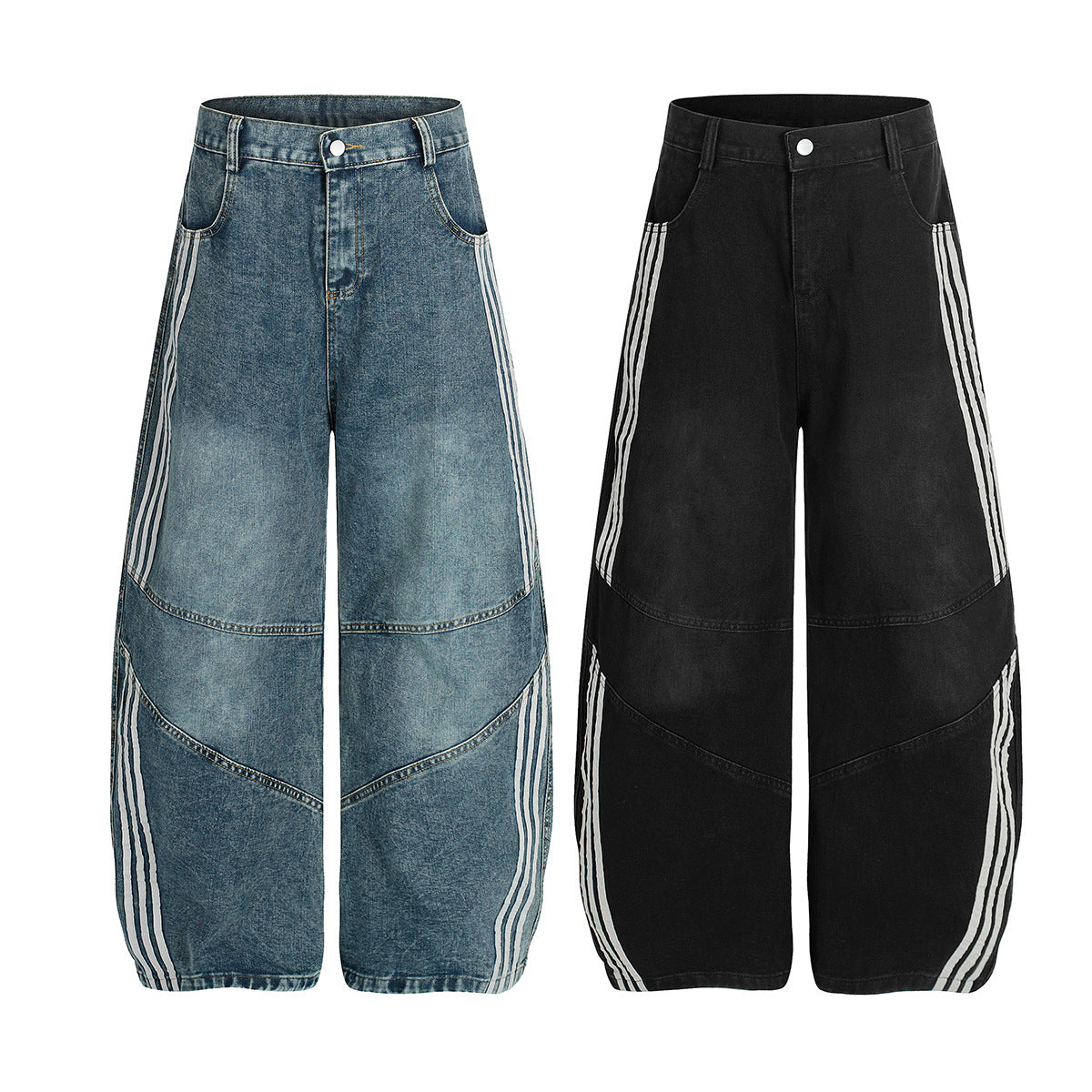 YAVIORA Deconstructed 3-Stripes Curved Wide Leg Pants