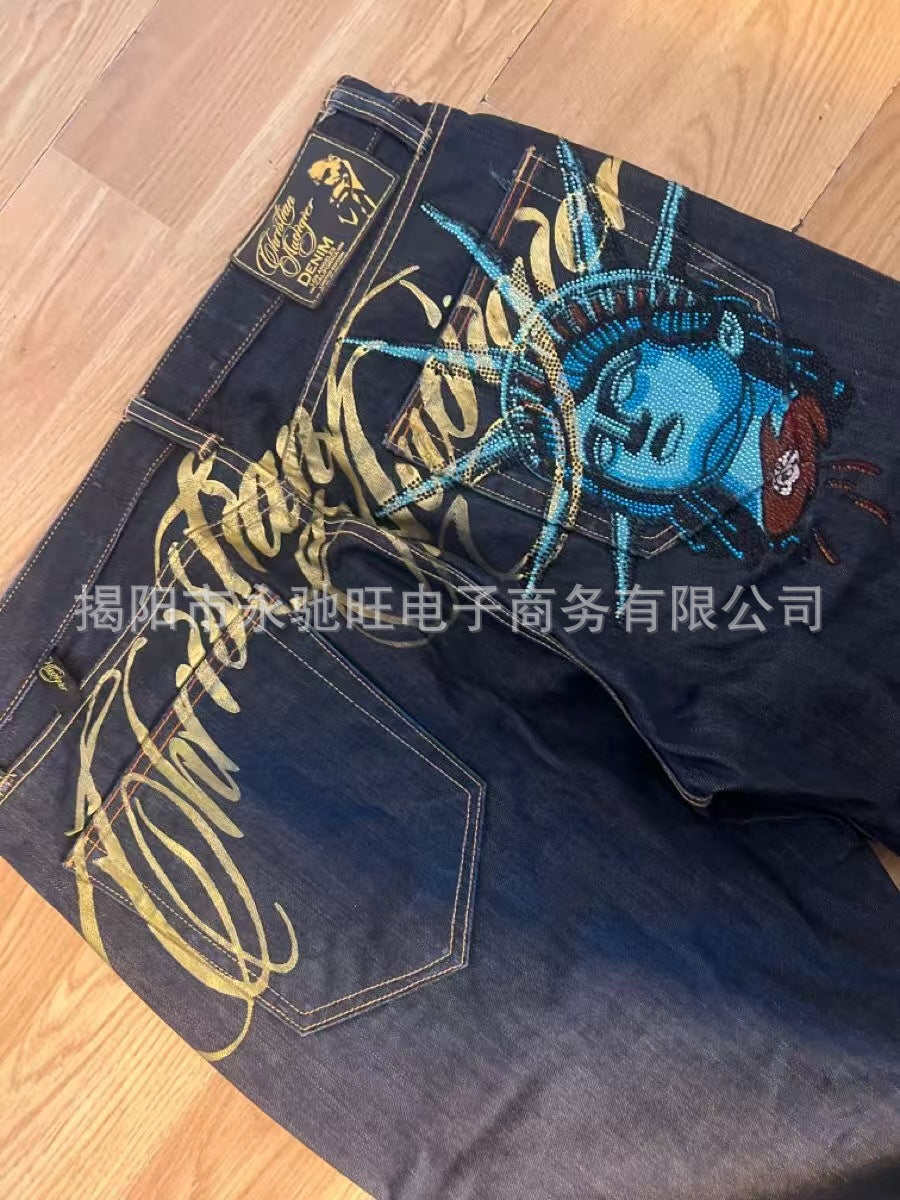 "Statue of Liberty" Distressed Loose-Fit High-Street Denim Jeans