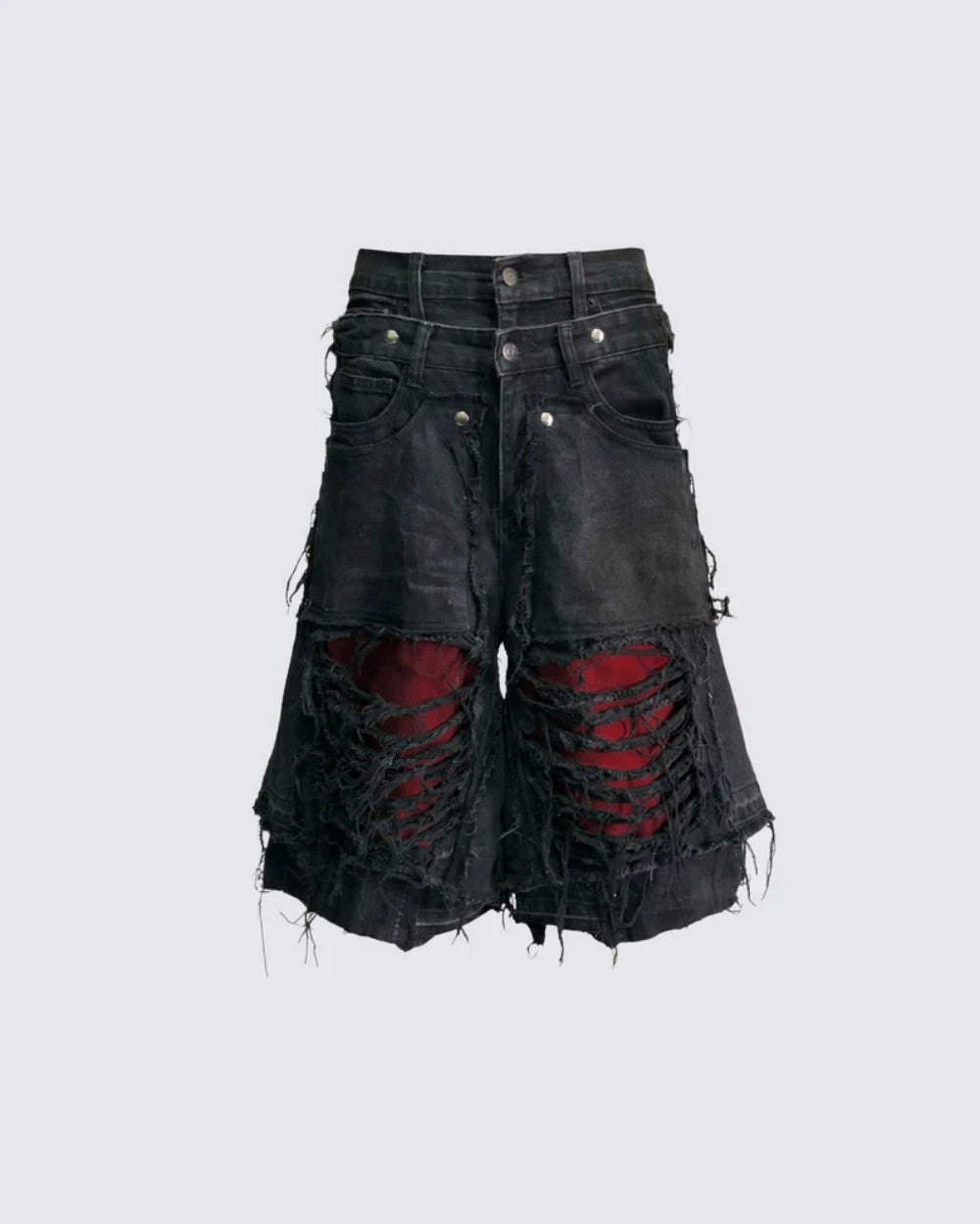 YAVIORA Ripped Fake Two-Piece Red Liner Shorts