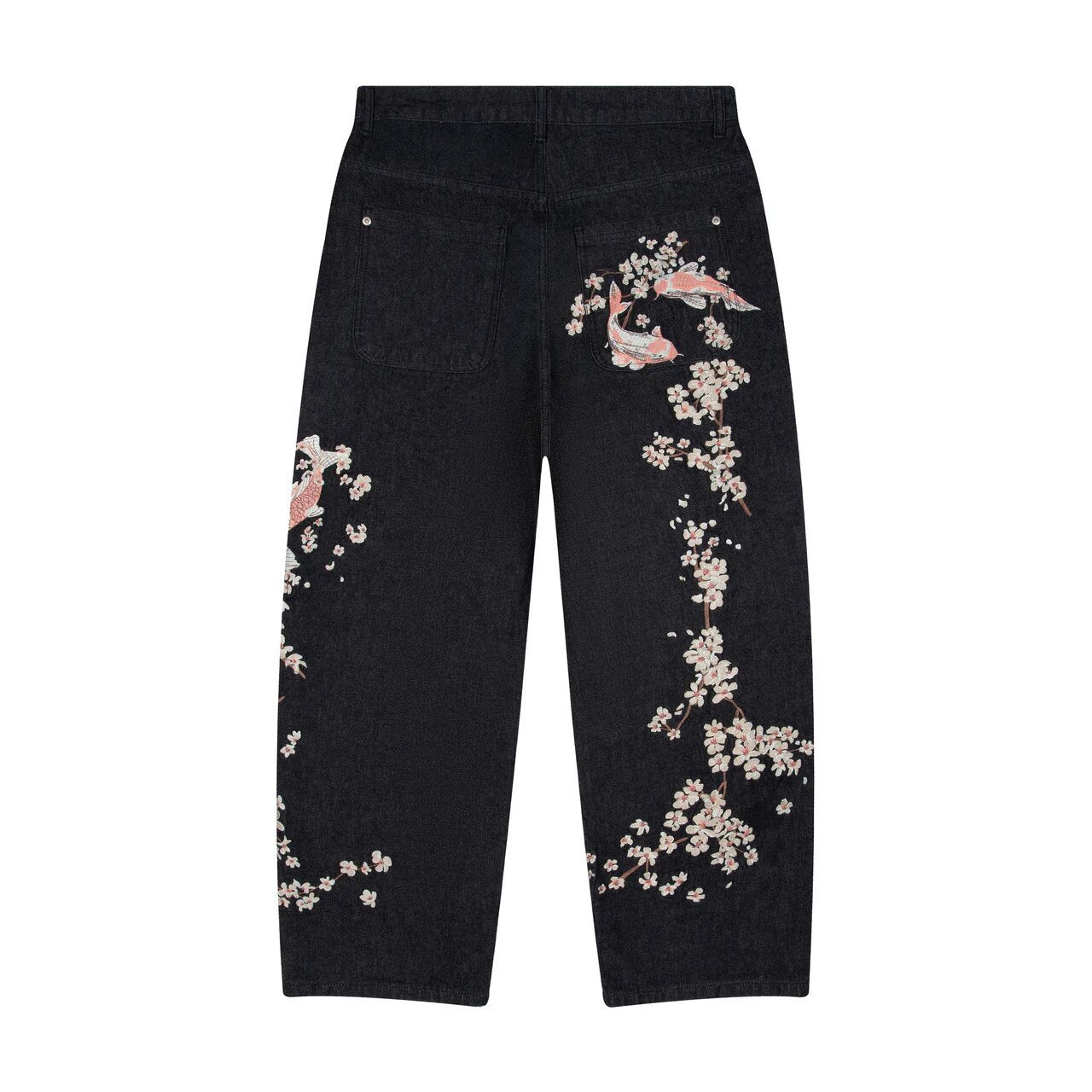 Retro Straight-leg Jeans with Plum Blossom Embroidery