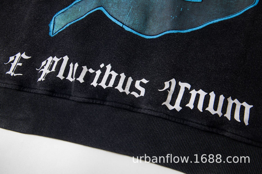 Vintage-Washed Pure Cotton Hip-Hop/Streetwear Hoodie with Print