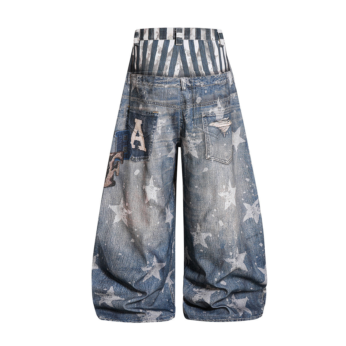 YAVIORA Star Print Fake Two-Piece Jeans