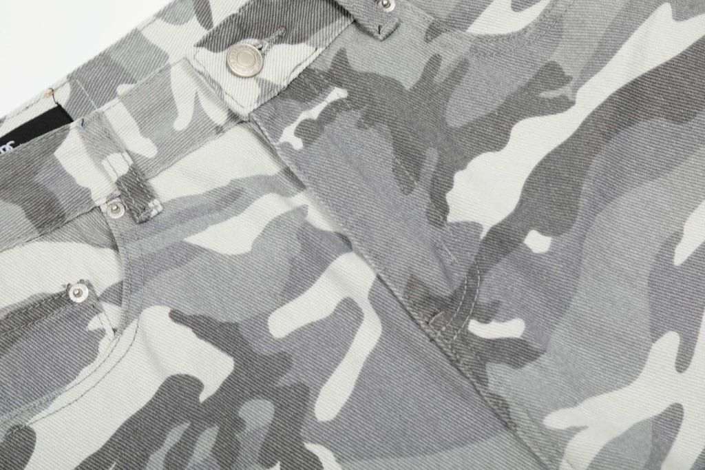 YAVIORA Gray and White Camouflage Cargo Pants