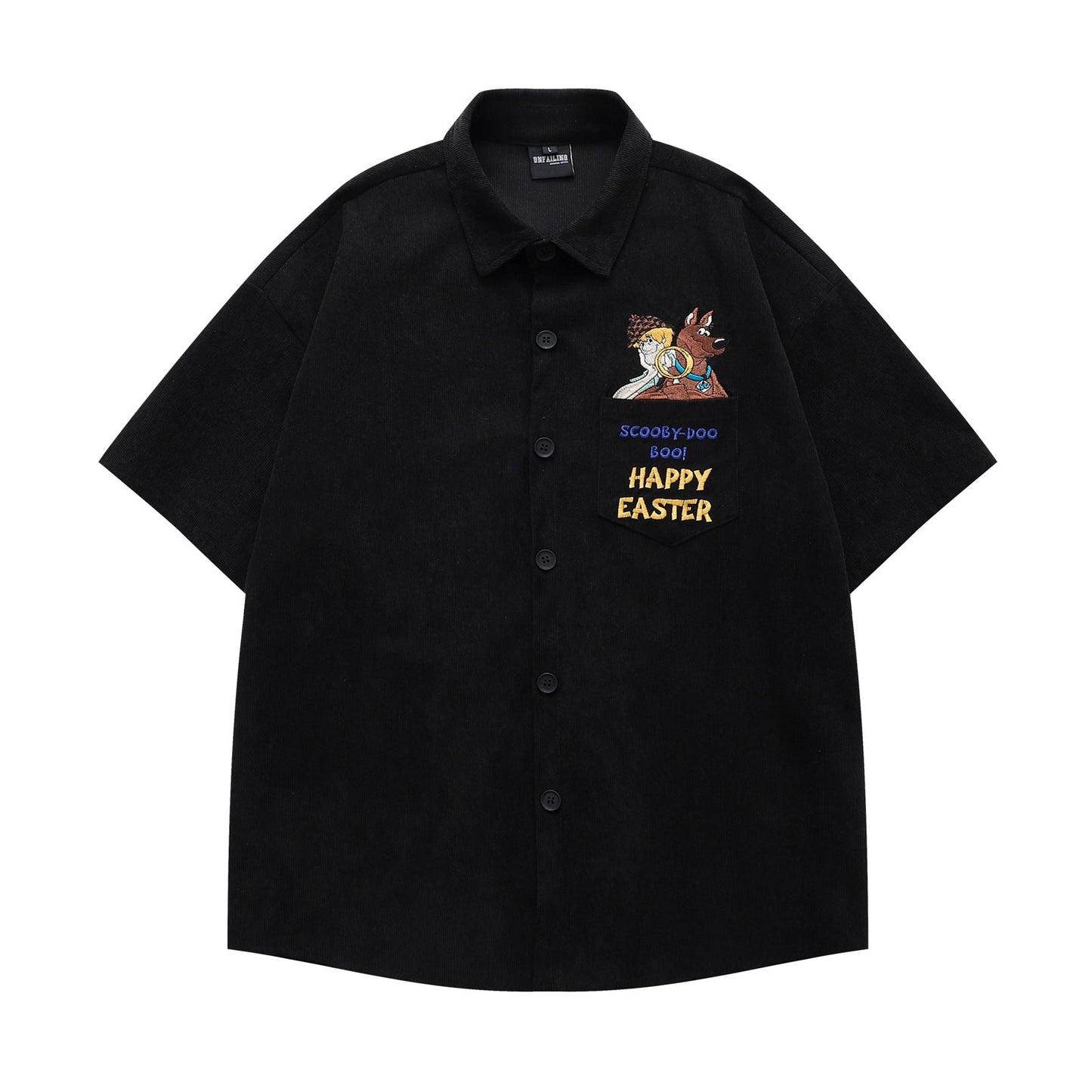 YAVIORA Cartoon Letter Corduroy Shirt