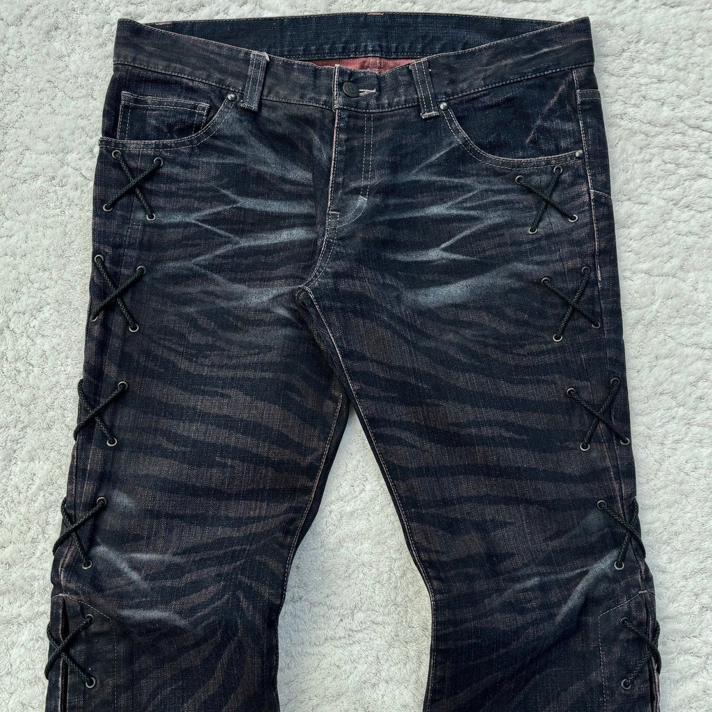 Y2K punk flared jeans, heavy embroidered jeans