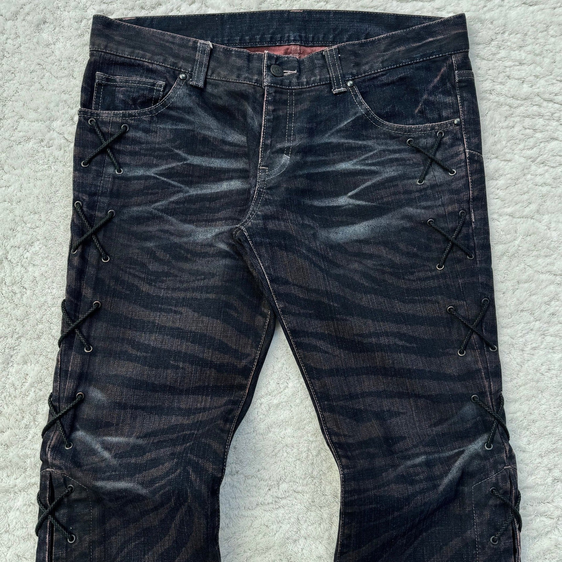 Y2K punk flared jeans, heavy embroidered jeans