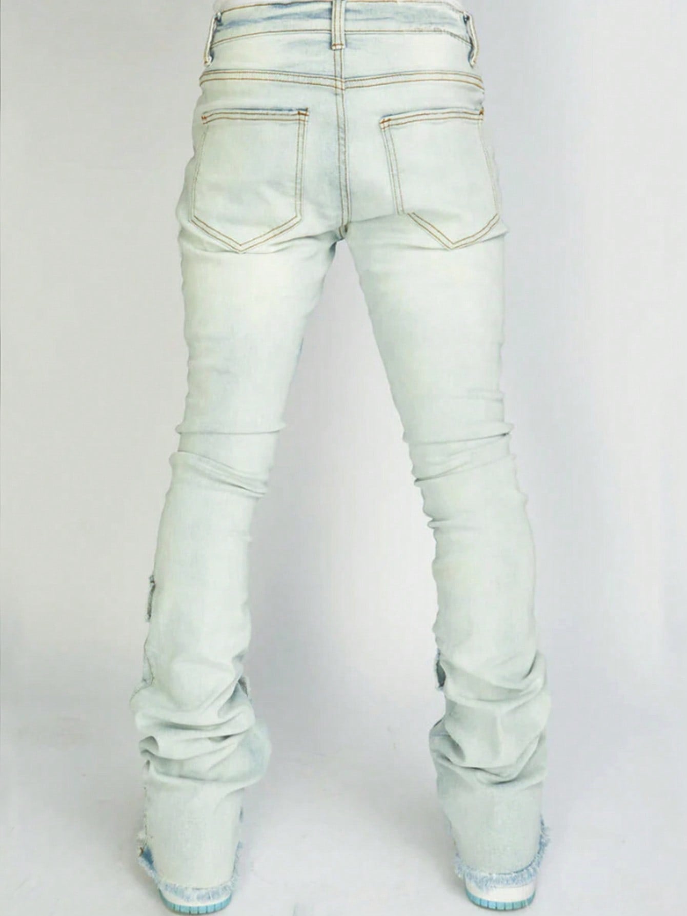 Stretch Ripped Denim Layered Flare Cargo Jeans