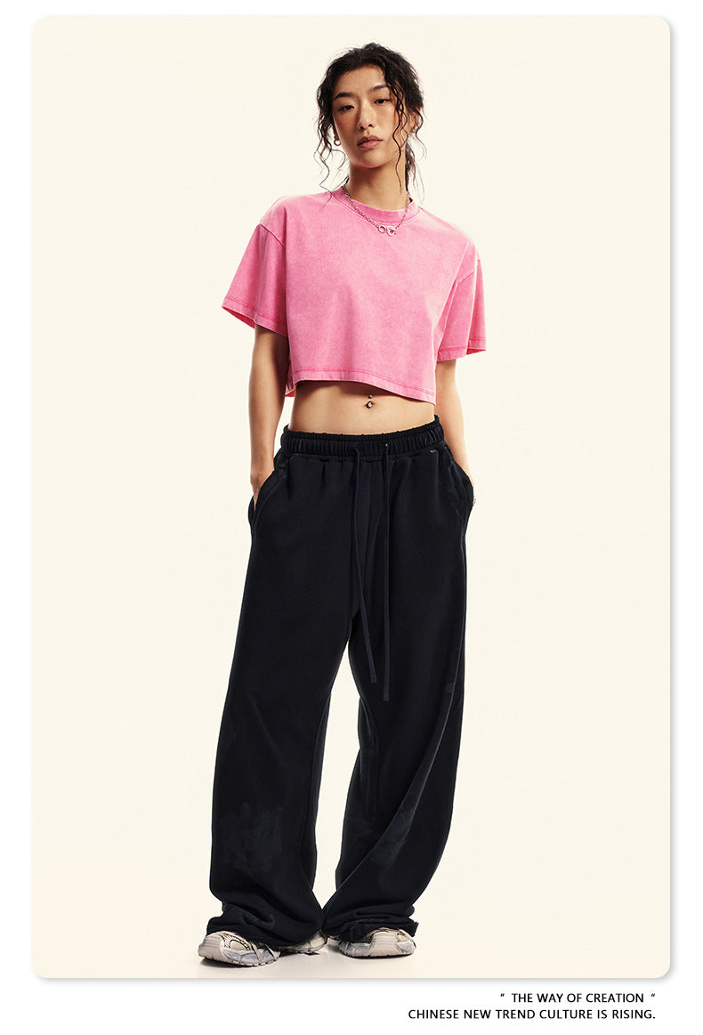 Yaviora Round Neck Crop Top Sexy Loose Short-Sleeve T-Shirt
