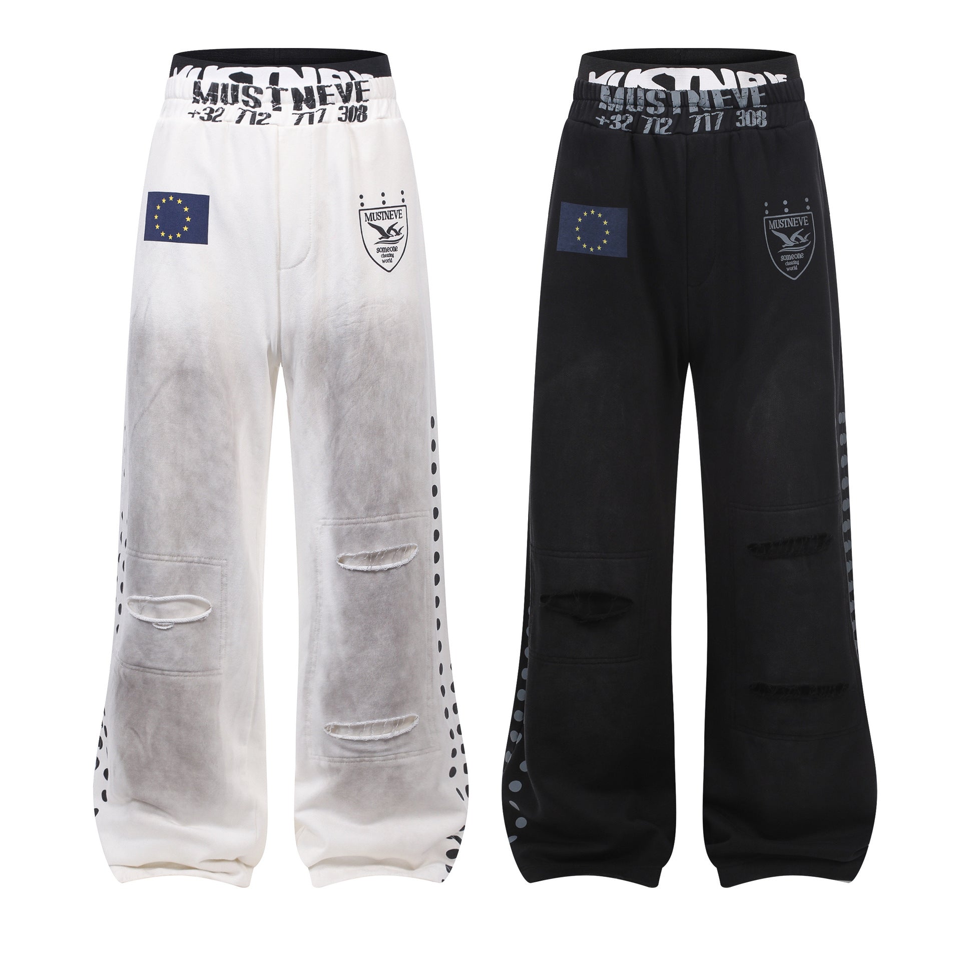 AVIORA Washed Ripped Drape Track Pants
