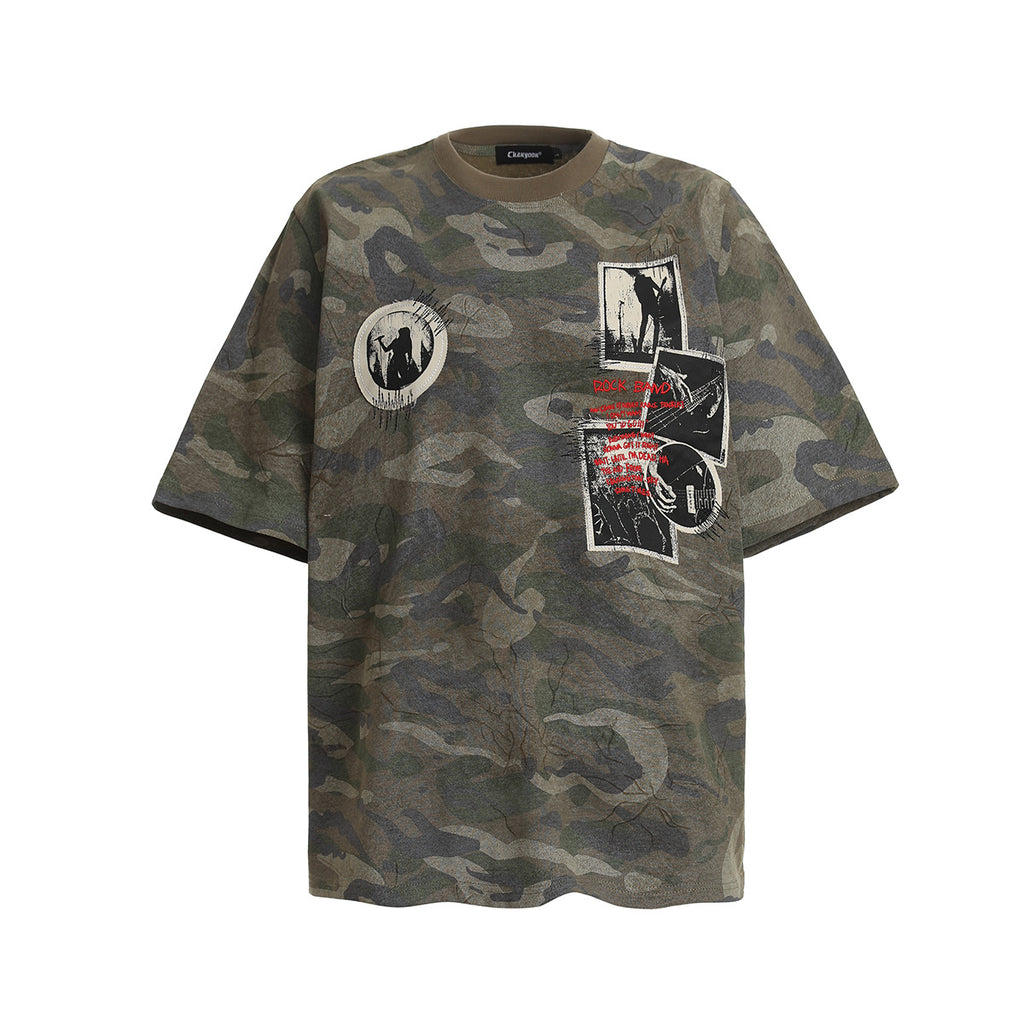 YAVIORA Vintage Camo Graphic T-Shirt