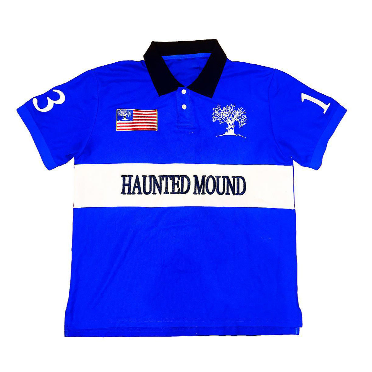 Fully embroidered Halloween pumpkin-head polo shirt
