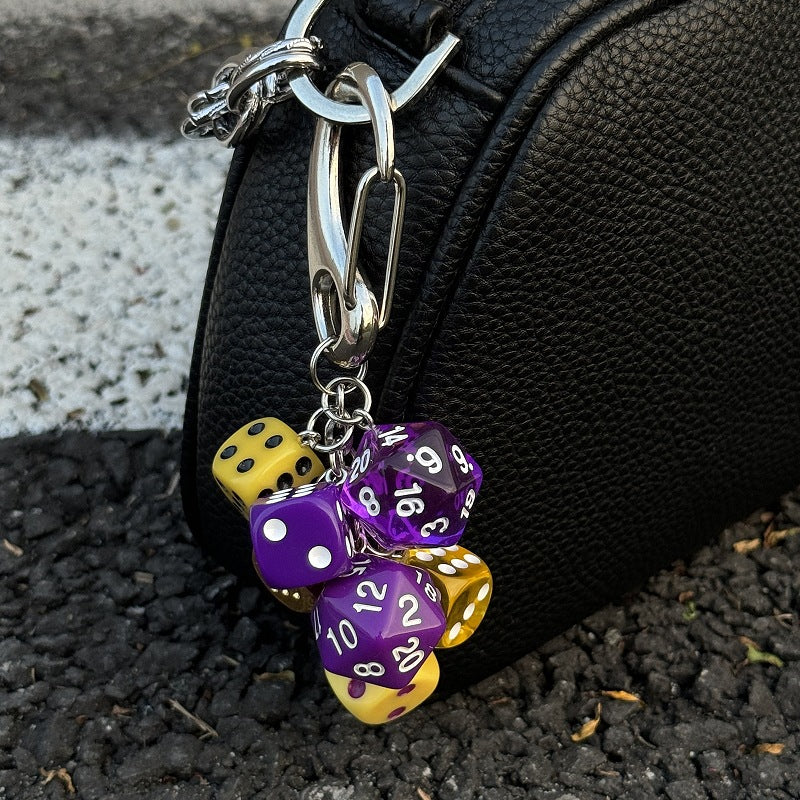 RPG Dice Keychain Bag Charm Purple Yellow Polyhedral
