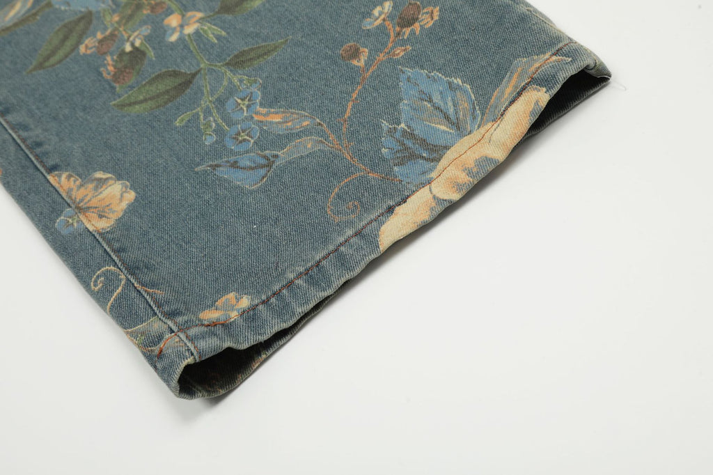 YAVIORA Retro Floral Print Jeans