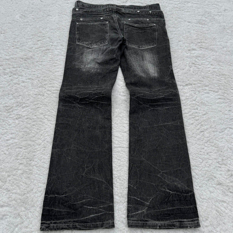 Y2K Dark-Style Patchwork Embroidered Flare Jeans
