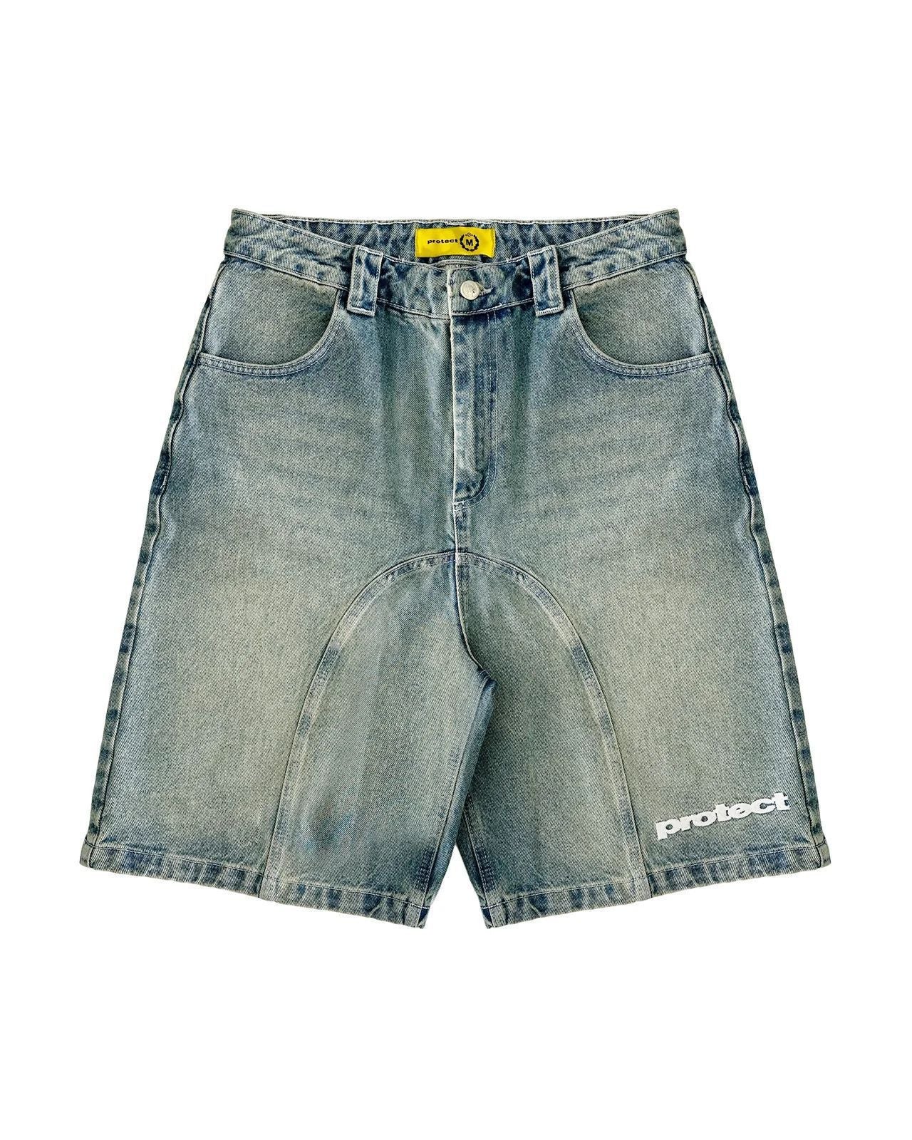 Camouflage Distressed Denim Cargo Shorts