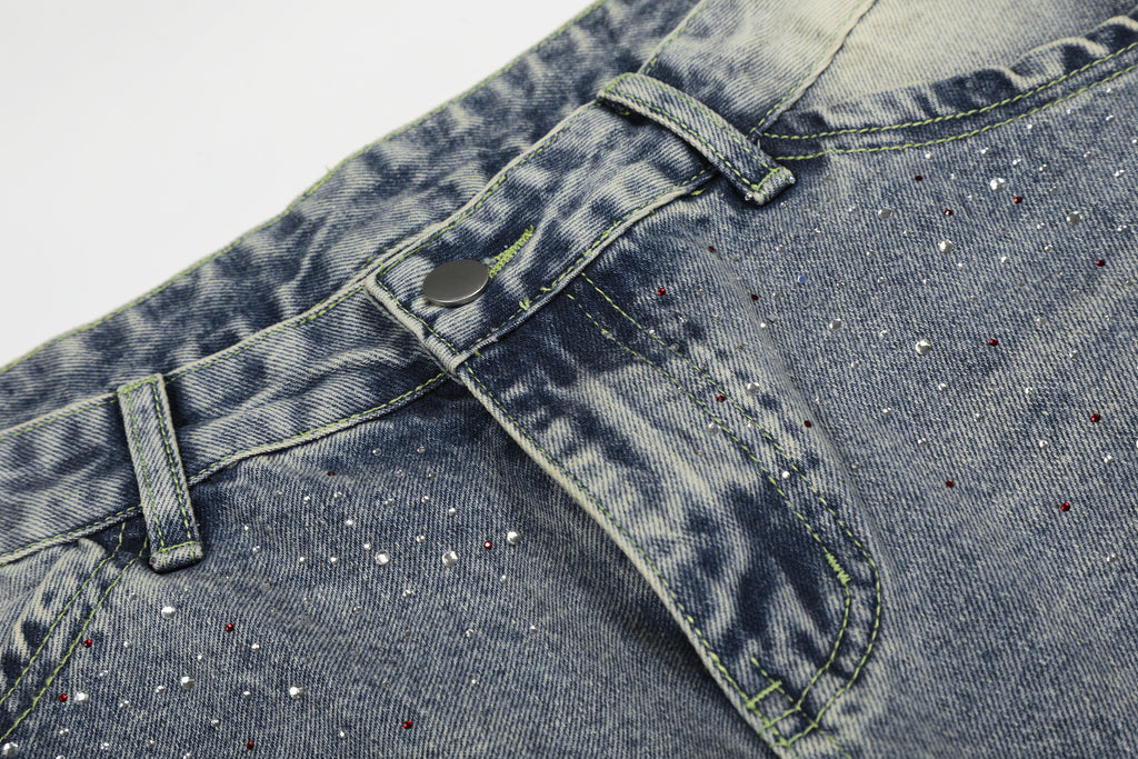 YAVIORA Rhinestone Wash Denim Shorts