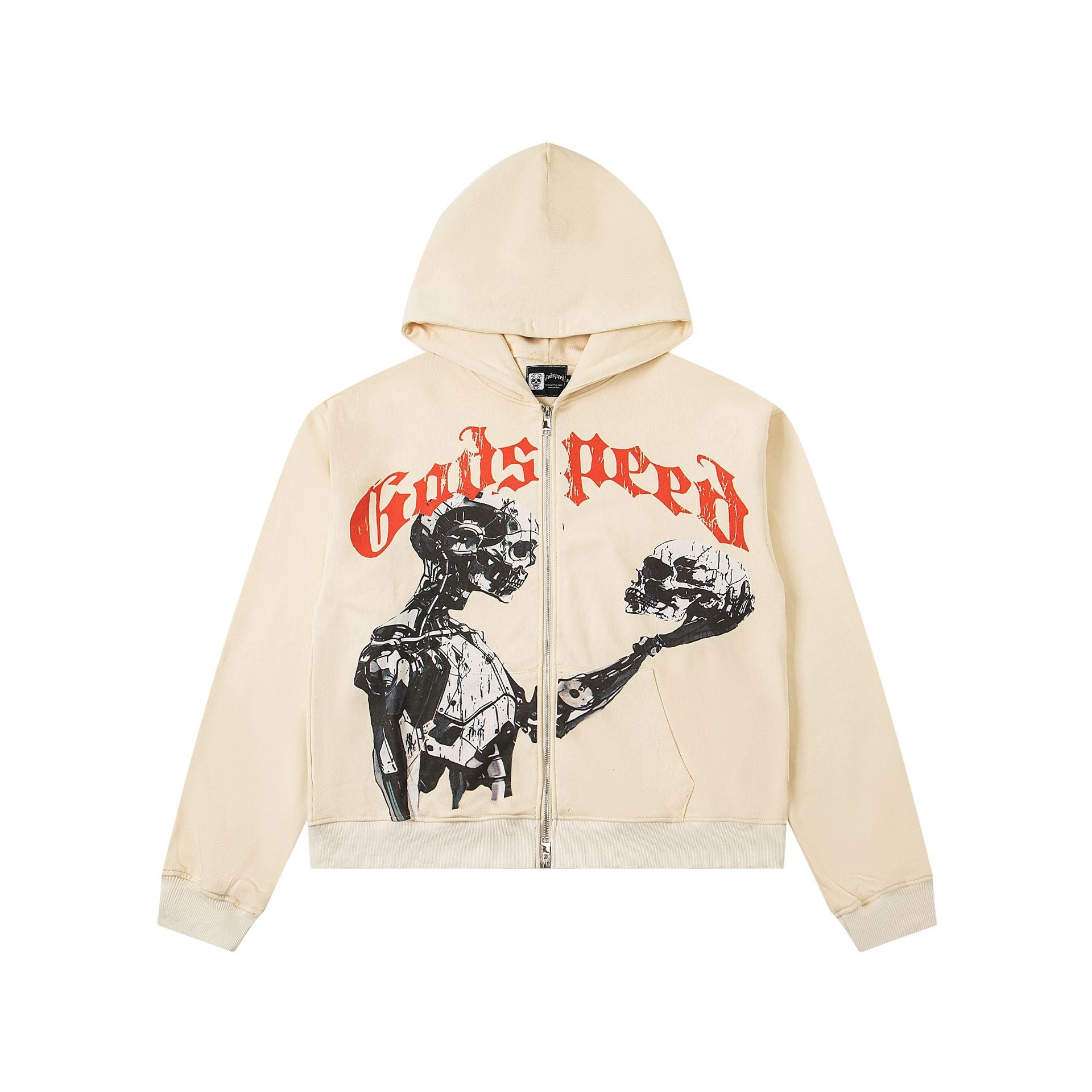 Vintage-Washed Pure Cotton Hip-Hop/Streetwear Hoodie with Print