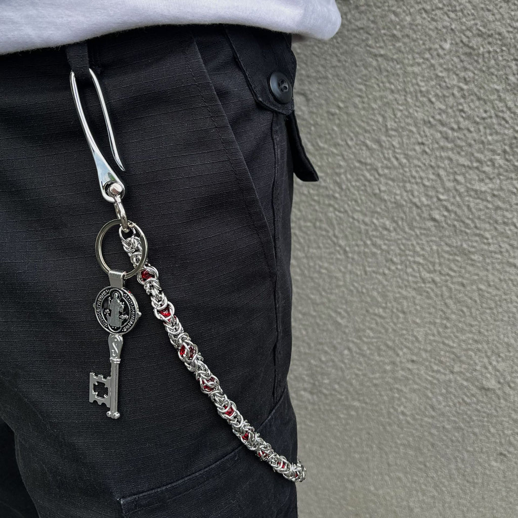 Silver Byzantine Wallet Chain with Key Pendant